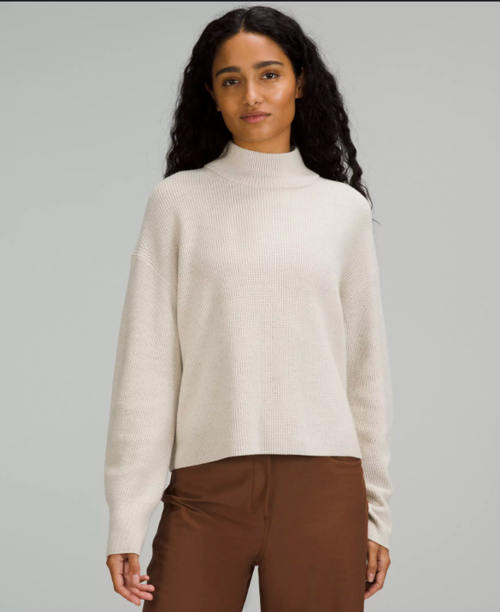 lululemon cream Merino Wool-Blend Ribbed Turtleneck Sweater